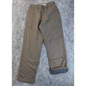 Vtg J Crew Pants Men 33 Brown Wool Blend Flannel Lined Herringbone Dress Trouser